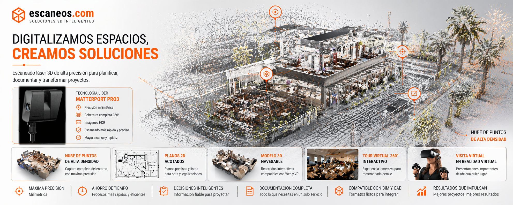 Digitalizamos espacios, creamos soluciones — Tecnología Matterport Pro3 con nube de puntos de alta densidad