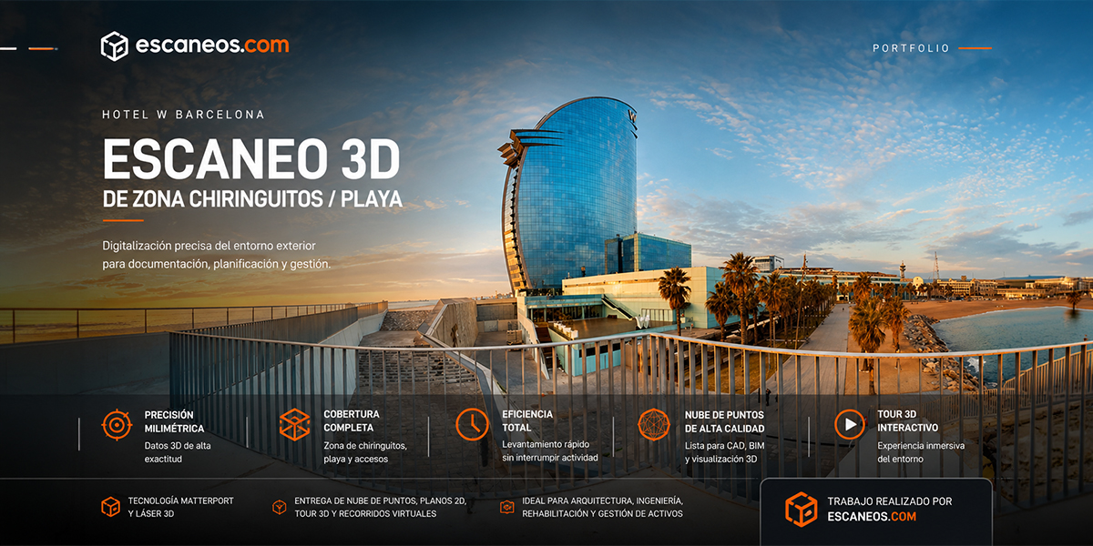Hotel W Barcelona — Escaneo 3D de zona chiringuitos y playa